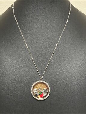 Origami Owl Blessed Two Tone Floating Locket Crystal Studded Bezel Necklace
